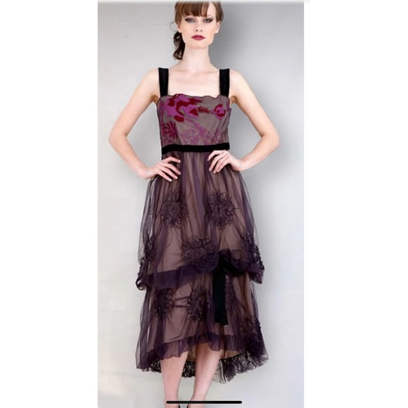 Nataya Vintage Inspired Embroidered Tiered Tulle Tank Dress‎ Size Small - Picture 1 of 14